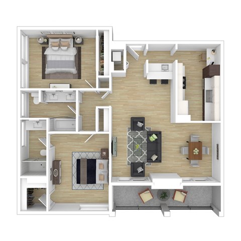 Floor plan for 2 beds, 2 baths, 1375 sqft